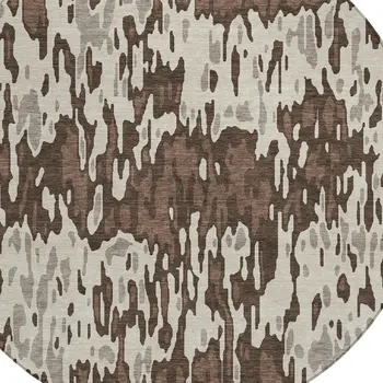 8' Brown Beige And Gray Round Striped Washable Indoor Outdoor Area Rug