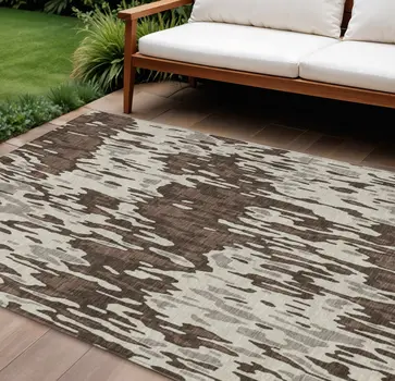 8' X 10' Brown Beige And Gray Striped Washable Indoor Outdoor Area Rug
