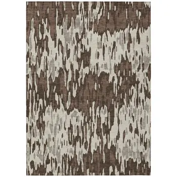 8' X 10' Brown Beige And Gray Striped Washable Indoor Outdoor Area Rug