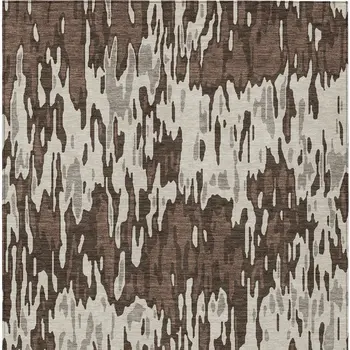 9' X 12' Brown Beige And Gray Striped Washable Indoor Outdoor Area Rug