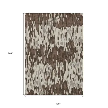 9' X 12' Brown Beige And Gray Striped Washable Indoor Outdoor Area Rug
