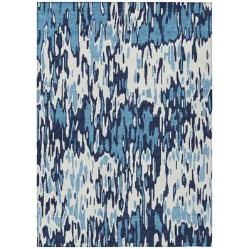 5' X 8' Blue Aqua And Ivory Striped Washable Indoor Outdoor Area Rug