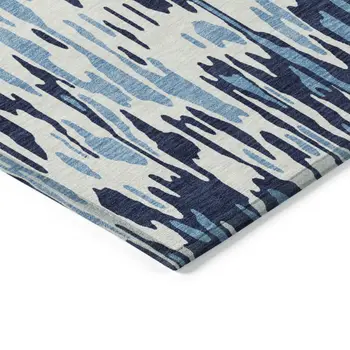 5' X 8' Blue Aqua And Ivory Striped Washable Indoor Outdoor Area Rug