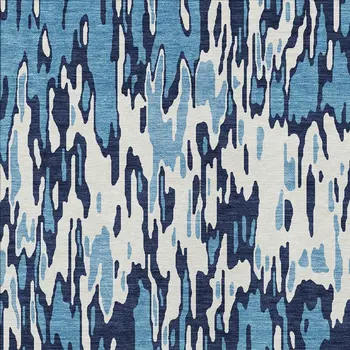 5' X 8' Blue Aqua And Ivory Striped Washable Indoor Outdoor Area Rug