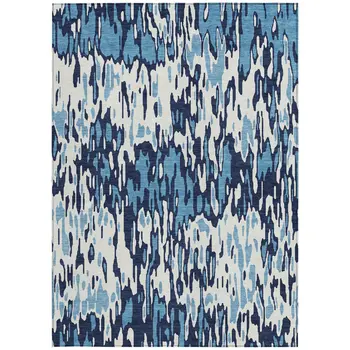 10' X 14' Blue Aqua And Ivory Striped Washable Indoor Outdoor Area Rug