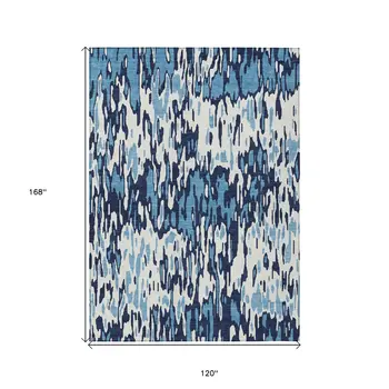 10' X 14' Blue Aqua And Ivory Striped Washable Indoor Outdoor Area Rug