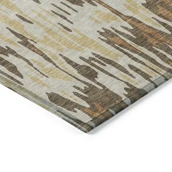 3' X 5' Copper Gold And Ivory Striped Washable Indoor Outdoor Area Rug