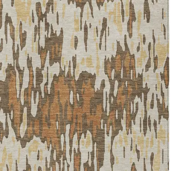 3' X 5' Copper Gold And Ivory Striped Washable Indoor Outdoor Area Rug