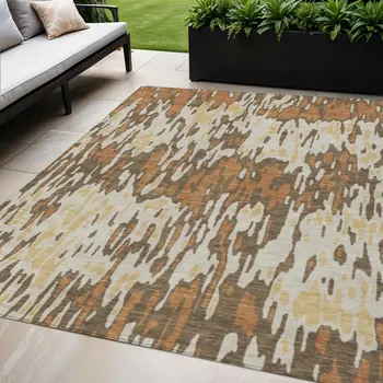 5' X 8' Copper Gold And Ivory Striped Washable Indoor Outdoor Area Rug