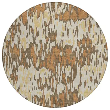 8' Copper Gold And Ivory Round Striped Washable Indoor Outdoor Area Rug