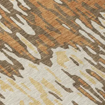 8' Copper Gold And Ivory Round Striped Washable Indoor Outdoor Area Rug