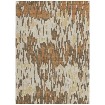 9' X 12' Copper Gold And Ivory Striped Washable Indoor Outdoor Area Rug