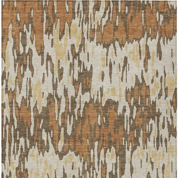 10' X 14' Copper Gold And Ivory Striped Washable Indoor Outdoor Area Rug