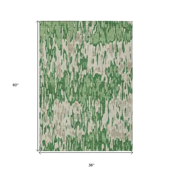 3' X 5' Green And Gray Striped Washable Indoor Outdoor Area Rug