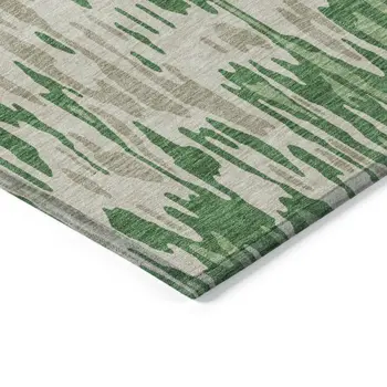 3' X 5' Green And Gray Striped Washable Indoor Outdoor Area Rug