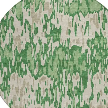8' Green And Gray Round Striped Washable Indoor Outdoor Area Rug