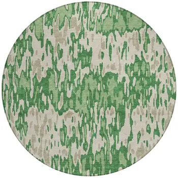 8' Green And Gray Round Striped Washable Indoor Outdoor Area Rug