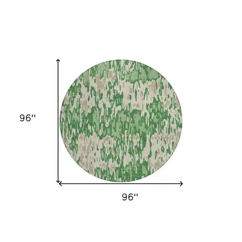 8' Green And Gray Round Striped Washable Indoor Outdoor Area Rug