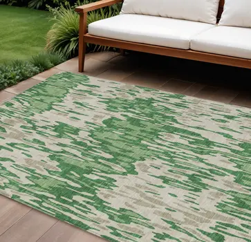 8' X 10' Green And Gray Striped Washable Indoor Outdoor Area Rug