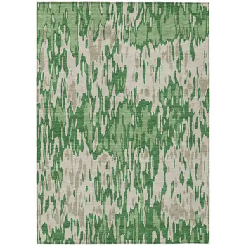 10' X 14' Green And Gray Striped Washable Indoor Outdoor Area Rug