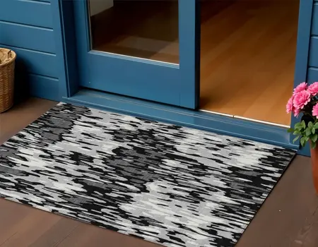 3' X 5' Gray Black And Ivory Striped Washable Indoor Outdoor Area Rug
