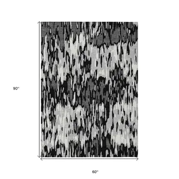 5' X 8' Gray Black And Ivory Striped Washable Indoor Outdoor Area Rug