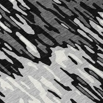 8' Gray Black And Ivory Round Striped Washable Indoor Outdoor Area Rug