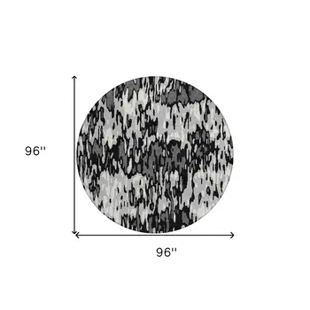 8' Gray Black And Ivory Round Striped Washable Indoor Outdoor Area Rug