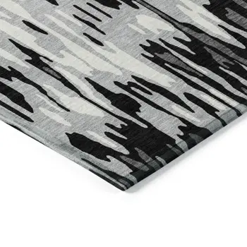 8' X 10' Gray Black And Ivory Striped Washable Indoor Outdoor Area Rug
