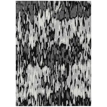 9' X 12' Gray Black And Ivory Striped Washable Indoor Outdoor Area Rug