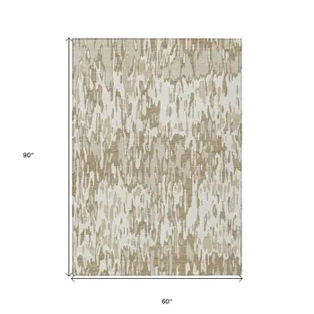 5' X 8' Ivory Brown And Beige Striped Washable Indoor Outdoor Area Rug