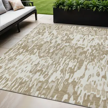 5' X 8' Ivory Brown And Beige Striped Washable Indoor Outdoor Area Rug