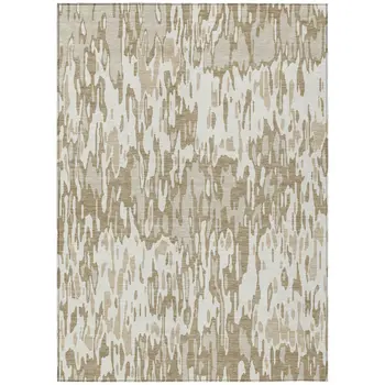 5' X 8' Ivory Brown And Beige Striped Washable Indoor Outdoor Area Rug
