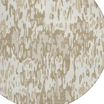 8' Ivory Brown And Beige Round Striped Washable Indoor Outdoor Area Rug