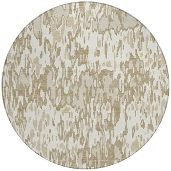 8' Ivory Brown And Beige Round Striped Washable Indoor Outdoor Area Rug