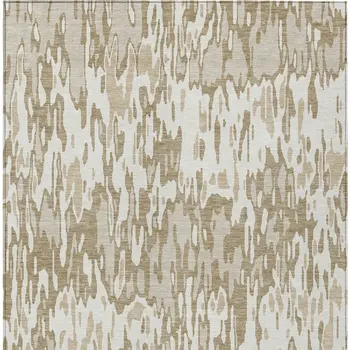 8' X 10' Ivory Brown And Beige Striped Washable Indoor Outdoor Area Rug