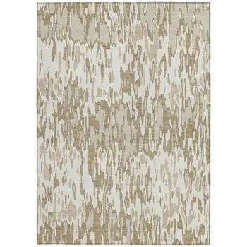 9' X 12' Ivory Brown And Beige Striped Washable Indoor Outdoor Area Rug