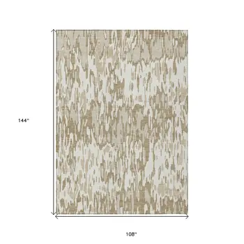 9' X 12' Ivory Brown And Beige Striped Washable Indoor Outdoor Area Rug