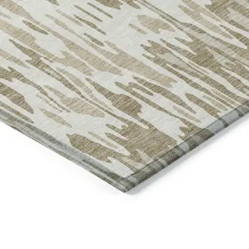 9' X 12' Ivory Brown And Beige Striped Washable Indoor Outdoor Area Rug