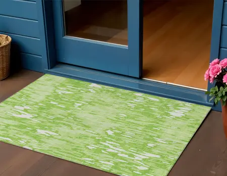3' X 5' Lime Green And Ivory Striped Washable Indoor Outdoor Area Rug