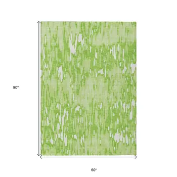 5' X 8' Lime Green And Ivory Striped Washable Indoor Outdoor Area Rug