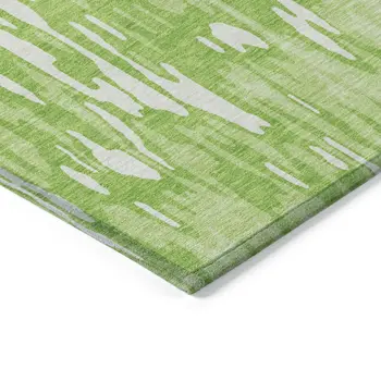 5' X 8' Lime Green And Ivory Striped Washable Indoor Outdoor Area Rug