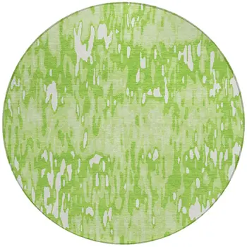 8' Lime Green And Ivory Round Striped Washable Indoor Outdoor Area Rug