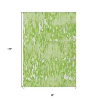 8' X 10' Lime Green And Ivory Striped Washable Indoor Outdoor Area Rug