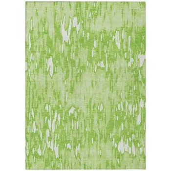 9' X 12' Lime Green And Ivory Striped Washable Indoor Outdoor Area Rug