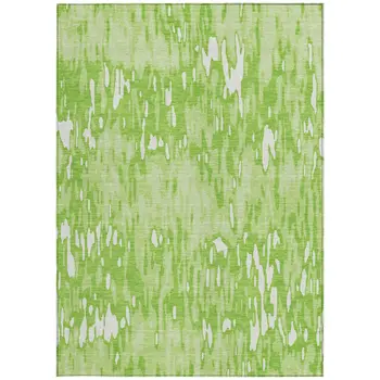 9' X 12' Lime Green And Ivory Striped Washable Indoor Outdoor Area Rug