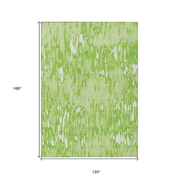 10' X 14' Lime Green And Ivory Striped Washable Indoor Outdoor Area Rug