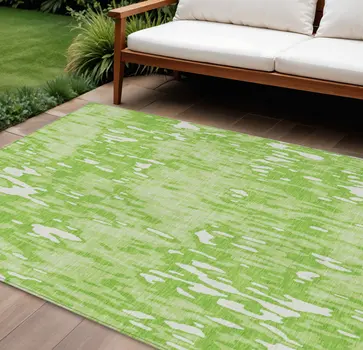 10' X 14' Lime Green And Ivory Striped Washable Indoor Outdoor Area Rug