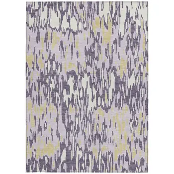 3' X 5' Purple Gold And Ivory Striped Washable Indoor Outdoor Area Rug
