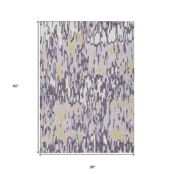 3' X 5' Purple Gold And Ivory Striped Washable Indoor Outdoor Area Rug